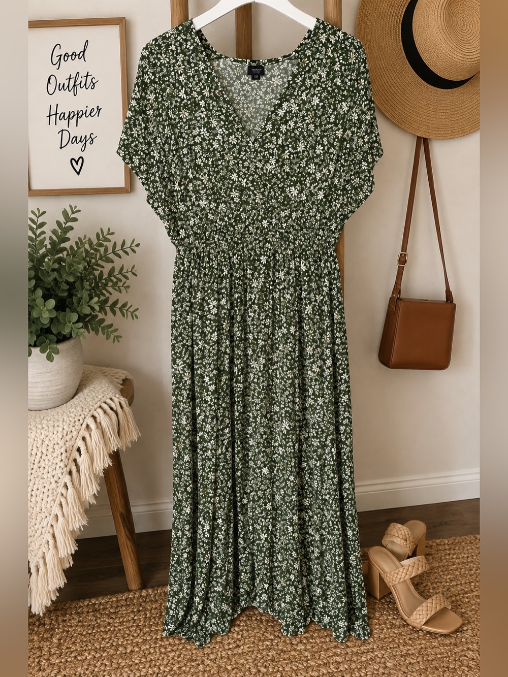 Olive Green Floral Maxi Dress β Size 1XL
